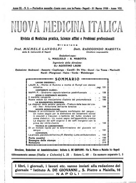 Nuova medicina italica rivista di medicina, scienze affini e problemi professionali