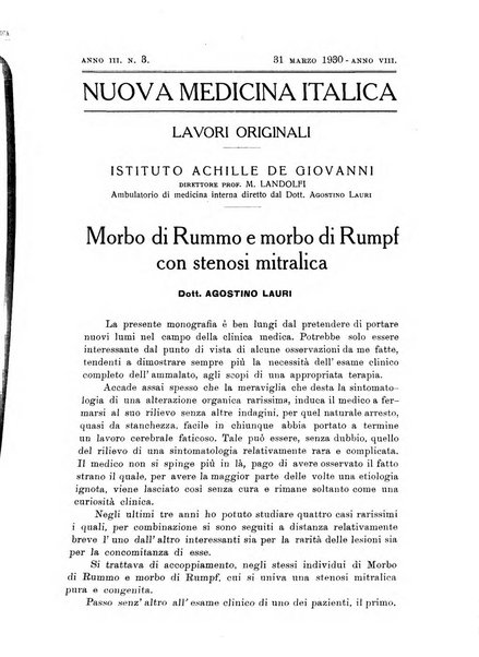 Nuova medicina italica rivista di medicina, scienze affini e problemi professionali