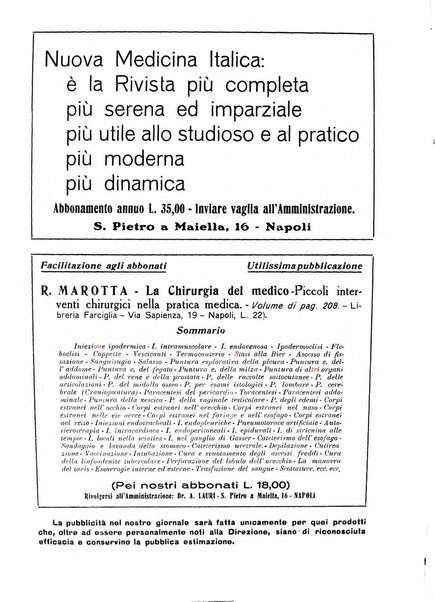 Nuova medicina italica rivista di medicina, scienze affini e problemi professionali