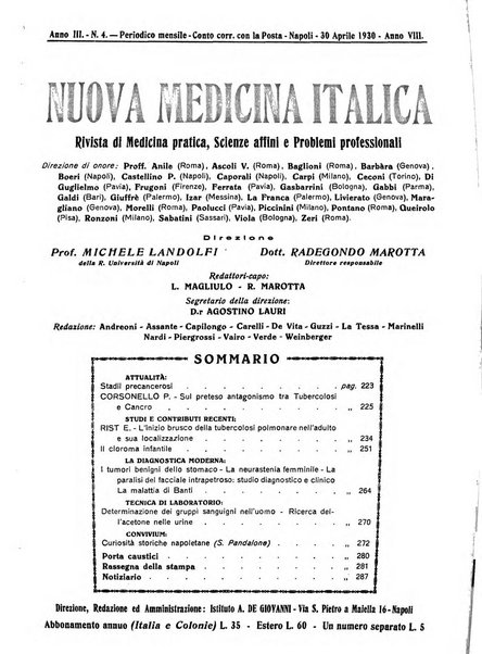 Nuova medicina italica rivista di medicina, scienze affini e problemi professionali