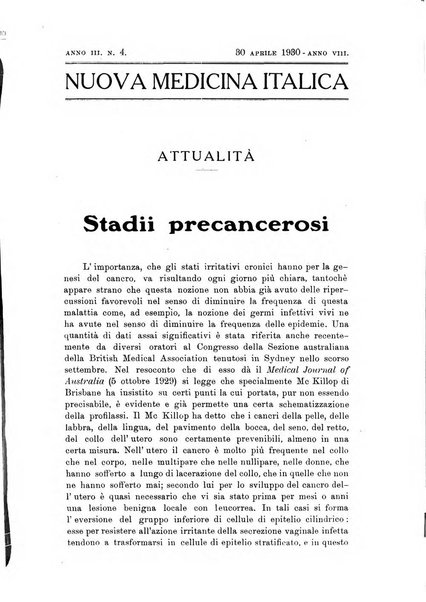 Nuova medicina italica rivista di medicina, scienze affini e problemi professionali