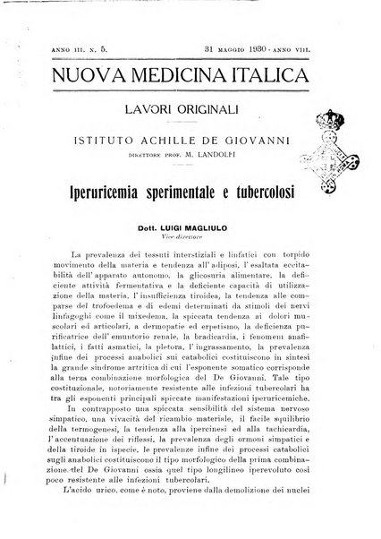 Nuova medicina italica rivista di medicina, scienze affini e problemi professionali