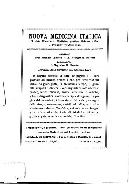 Nuova medicina italica rivista di medicina, scienze affini e problemi professionali