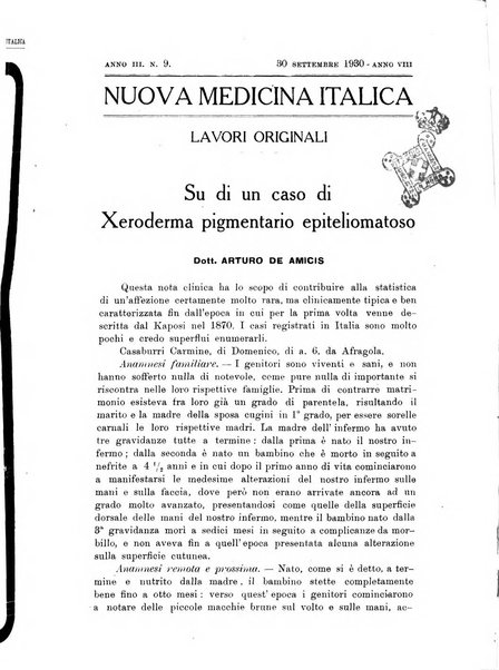 Nuova medicina italica rivista di medicina, scienze affini e problemi professionali