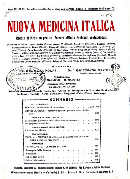 Nuova medicina italica rivista di medicina, scienze affini e problemi professionali