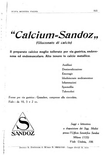 Nuova medicina italica rivista di medicina, scienze affini e problemi professionali