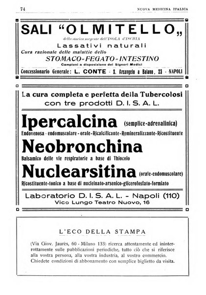 Nuova medicina italica rivista di medicina, scienze affini e problemi professionali