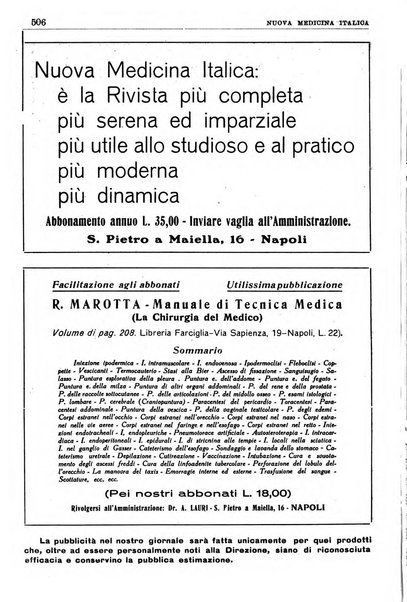 Nuova medicina italica rivista di medicina, scienze affini e problemi professionali