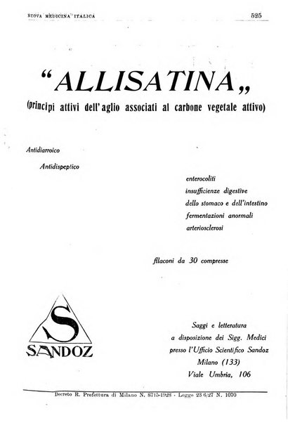 Nuova medicina italica rivista di medicina, scienze affini e problemi professionali