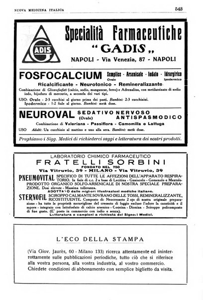 Nuova medicina italica rivista di medicina, scienze affini e problemi professionali