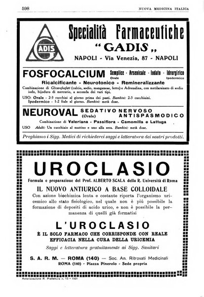 Nuova medicina italica rivista di medicina, scienze affini e problemi professionali