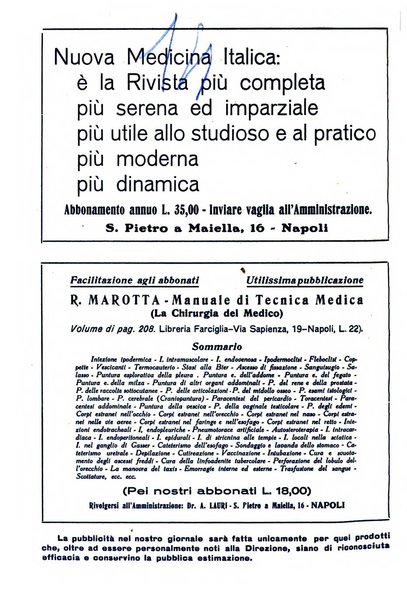 Nuova medicina italica rivista di medicina, scienze affini e problemi professionali