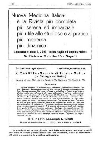 Nuova medicina italica rivista di medicina, scienze affini e problemi professionali