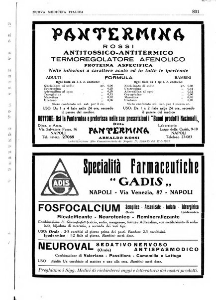 Nuova medicina italica rivista di medicina, scienze affini e problemi professionali