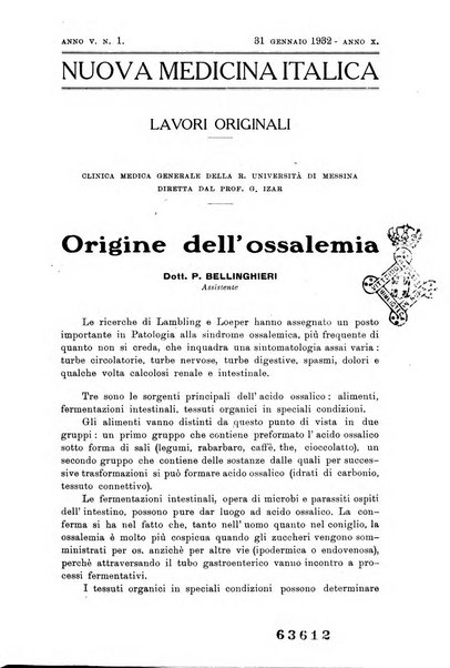 Nuova medicina italica rivista di medicina, scienze affini e problemi professionali