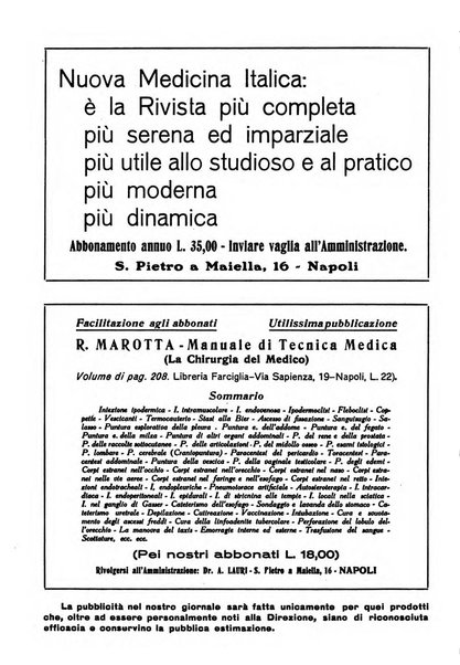 Nuova medicina italica rivista di medicina, scienze affini e problemi professionali