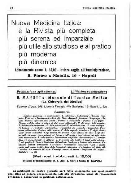 Nuova medicina italica rivista di medicina, scienze affini e problemi professionali