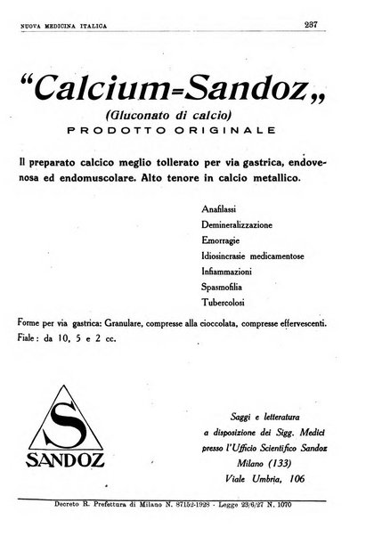 Nuova medicina italica rivista di medicina, scienze affini e problemi professionali