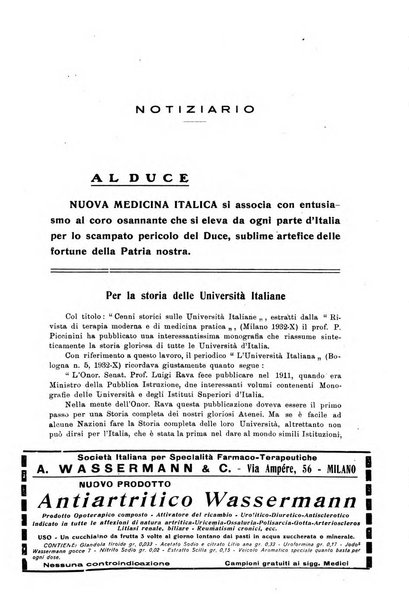 Nuova medicina italica rivista di medicina, scienze affini e problemi professionali