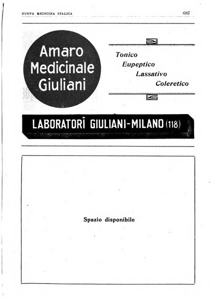 Nuova medicina italica rivista di medicina, scienze affini e problemi professionali