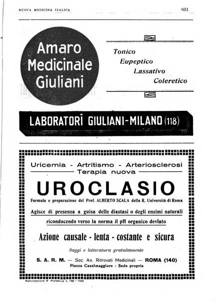 Nuova medicina italica rivista di medicina, scienze affini e problemi professionali