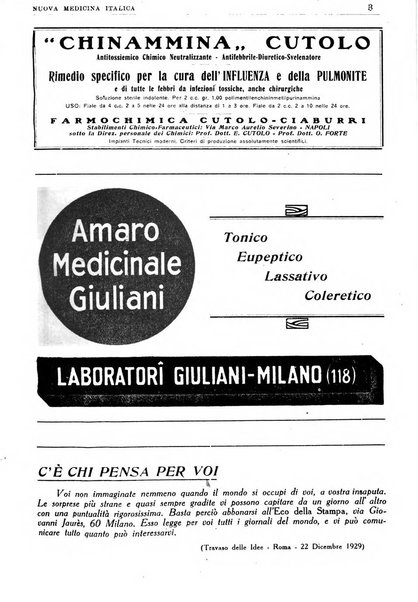 Nuova medicina italica rivista di medicina, scienze affini e problemi professionali