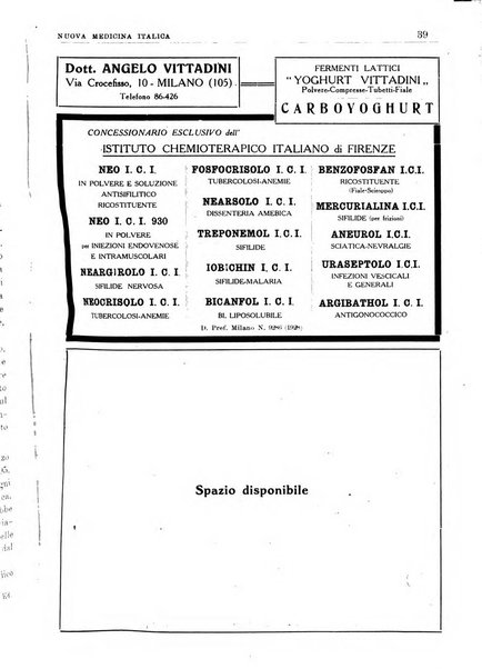 Nuova medicina italica rivista di medicina, scienze affini e problemi professionali