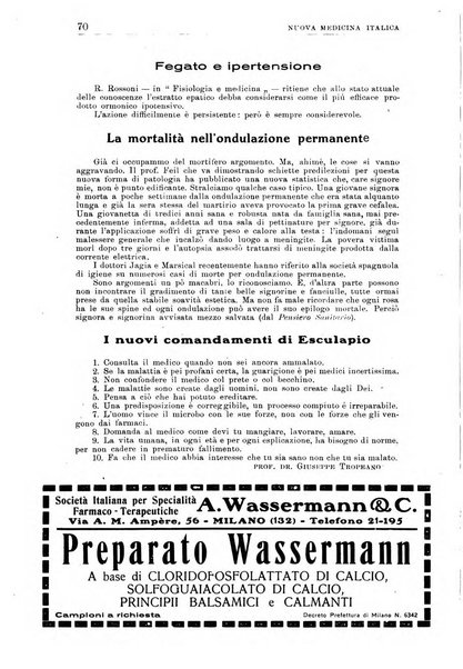 Nuova medicina italica rivista di medicina, scienze affini e problemi professionali