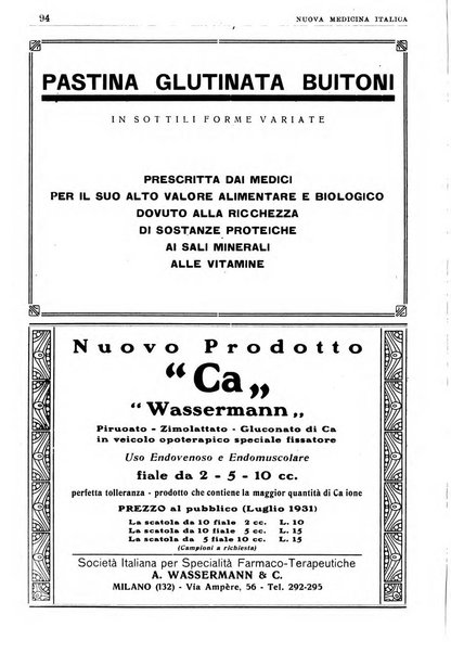 Nuova medicina italica rivista di medicina, scienze affini e problemi professionali