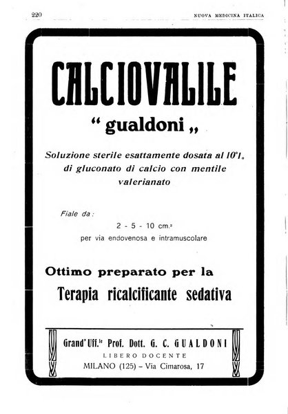 Nuova medicina italica rivista di medicina, scienze affini e problemi professionali