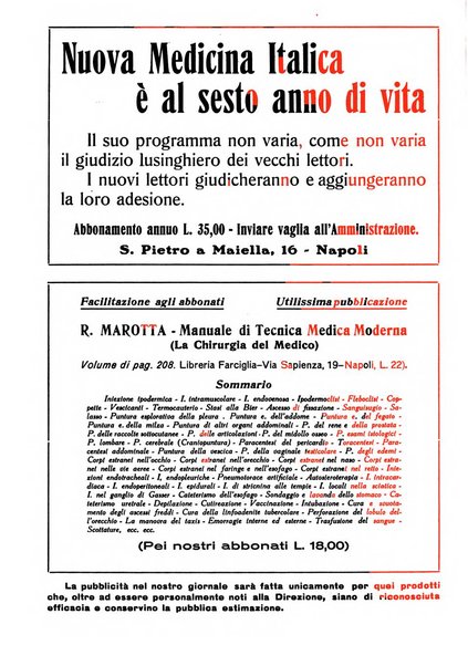 Nuova medicina italica rivista di medicina, scienze affini e problemi professionali