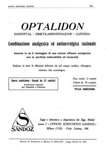 Nuova medicina italica rivista di medicina, scienze affini e problemi professionali