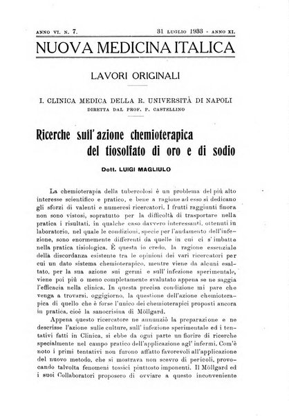 Nuova medicina italica rivista di medicina, scienze affini e problemi professionali