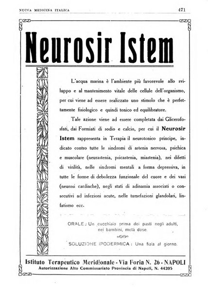 Nuova medicina italica rivista di medicina, scienze affini e problemi professionali