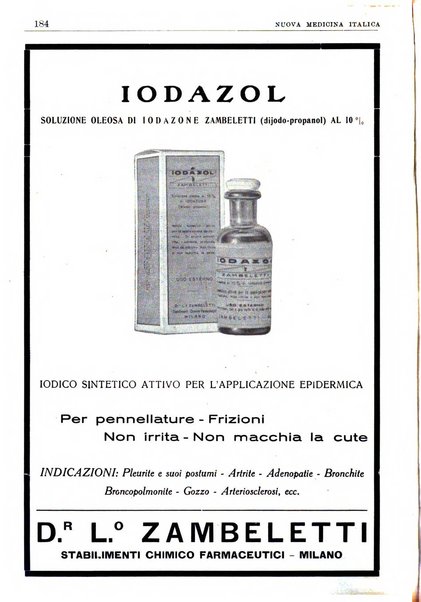 Nuova medicina italica rivista di medicina, scienze affini e problemi professionali