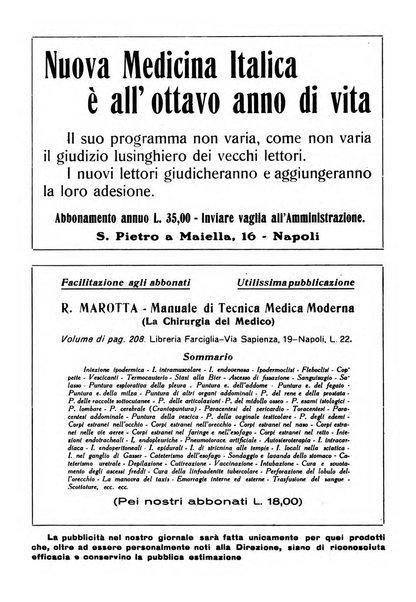 Nuova medicina italica rivista di medicina, scienze affini e problemi professionali