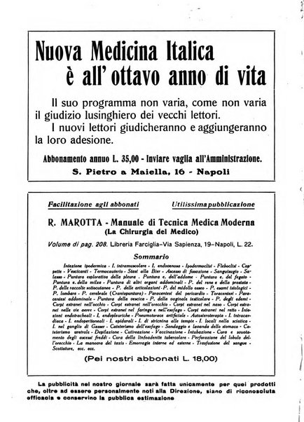 Nuova medicina italica rivista di medicina, scienze affini e problemi professionali