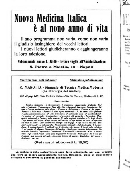 Nuova medicina italica rivista di medicina, scienze affini e problemi professionali