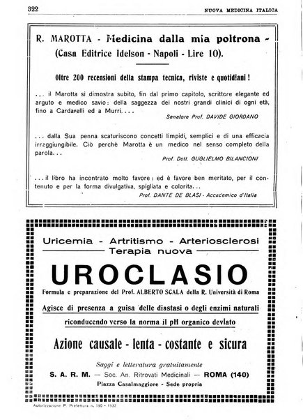 Nuova medicina italica rivista di medicina, scienze affini e problemi professionali