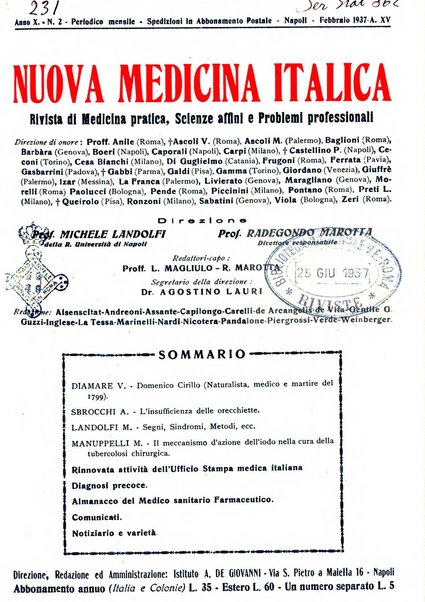 Nuova medicina italica rivista di medicina, scienze affini e problemi professionali