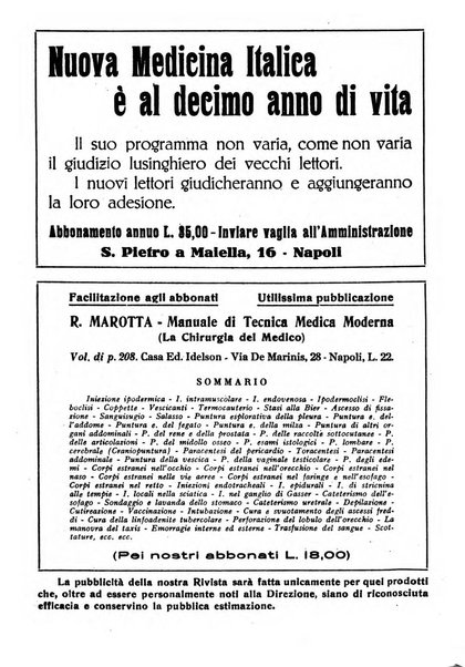 Nuova medicina italica rivista di medicina, scienze affini e problemi professionali