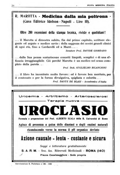 Nuova medicina italica rivista di medicina, scienze affini e problemi professionali