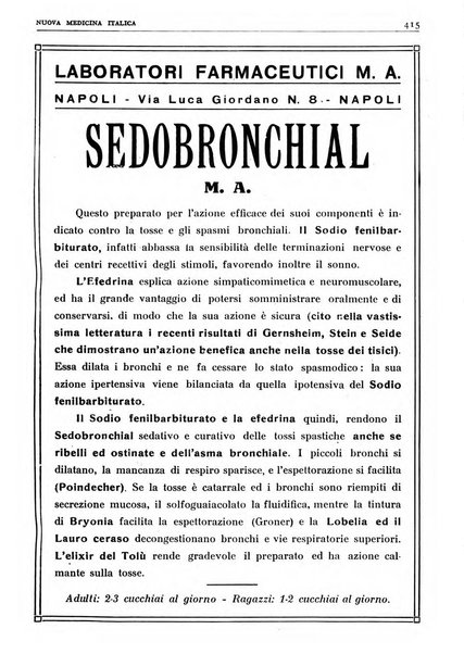 Nuova medicina italica rivista di medicina, scienze affini e problemi professionali