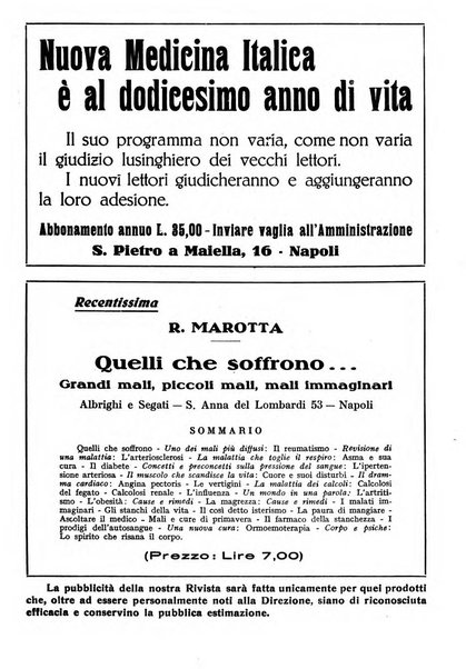 Nuova medicina italica rivista di medicina, scienze affini e problemi professionali