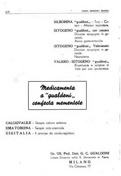 Nuova medicina italica rivista di medicina, scienze affini e problemi professionali