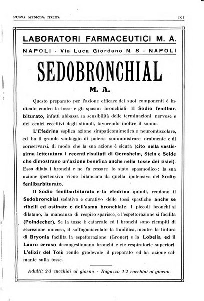 Nuova medicina italica rivista di medicina, scienze affini e problemi professionali