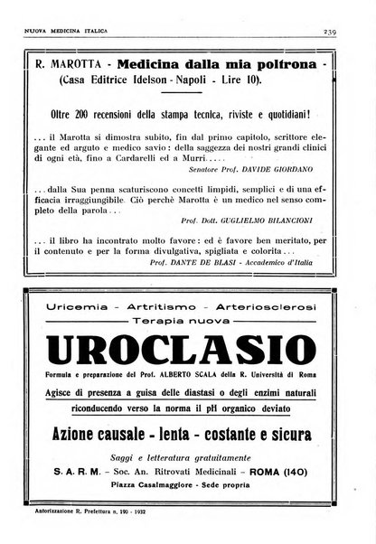 Nuova medicina italica rivista di medicina, scienze affini e problemi professionali