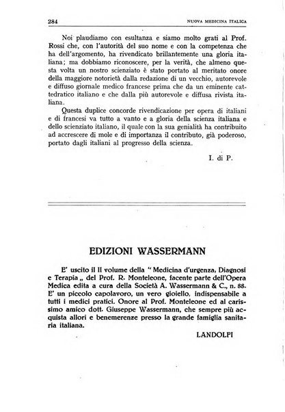 Nuova medicina italica rivista di medicina, scienze affini e problemi professionali