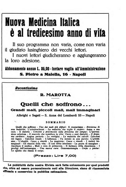 Nuova medicina italica rivista di medicina, scienze affini e problemi professionali