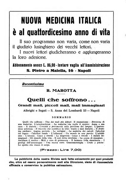 Nuova medicina italica rivista di medicina, scienze affini e problemi professionali